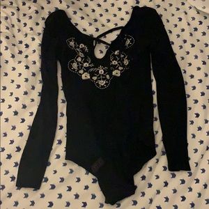 TOPSHOP Bodysuit - Black with floral embellishment